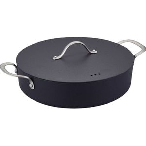 Brabantia Zenn Skillet /Hapjespan- Ø 28 cm Incl. Glazen Deksel - 100% gerecycled hoogwaardig -aluminium - keramische bodem - dubbele antiaanbaklaag -duurzaam– rvs steel - geschikt voor Inductie - 100% PFAS Vrij – Donker blauw