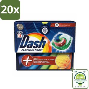 20 x Dash Platinum - Wasmiddel Capsules - Gekleurde Was - 14 Wasbeurten - Grootverpakking - Wasmiddel Capsules - Gekleurde Was - Vlekkenverwijderaar - Wascapsules - Biologisch Afbreekbaar