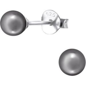 Aramat jewels ® - Zilveren pareloorbellen donker grijs 925 zilver 4mm kinderen