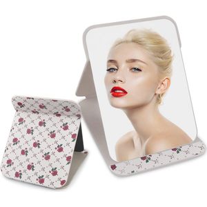 Draagbare Opvouwbare Make-upspiegel met Verstelbare Hoogte - Inklapbare Tafelspiegel voor Make-up en Scheren - 20,5 x 15,5 cm (Beige)