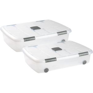 PlasticForte - Opslagbox - Transparant - 3x Stuks - 41L - Met Deksel - Opbergbak Met Wielen