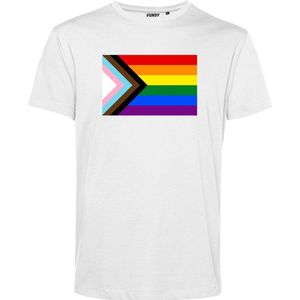 T-shirt LHBTIQ+ Vlag | Gay pride shirt kleding | Regenboog kleuren | LGBTQ | Wit | maat 3XL
