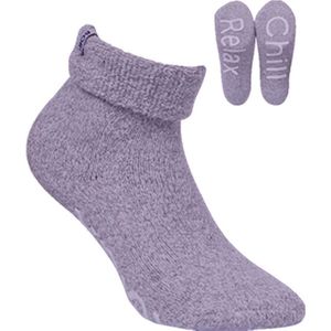 Huissokken Dames - Anti-Slip - Chill en Relax - Paars Mellee - 2 pack - Maat 35-38 - 40% Wol