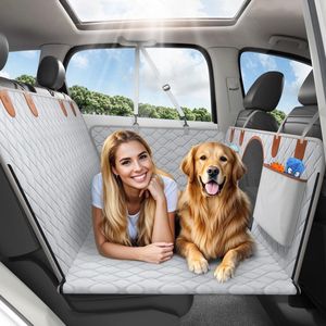 Tivray hondendeken voor achterbank auto - waterdicht met stevig hardboard en 2 hondenriemen - ondersteunt honden tot 150 kg - voor de meeste auto's en vrachtwagens, grijs