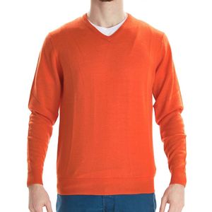 Osborne Knitwear Trui met V hals - Merino wol - Orange - L