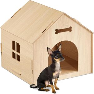 Modulair dierenhuis voor kleine honden en katten - Hondenhok en kattenhuisje van MDF natuurlijk hout kattenhuis voor buiten