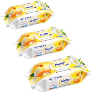 Happy Wet Wipes Camomille Honing 3 x 102 vochtige reliëf doeken PH 5.5 gebalanceerd
