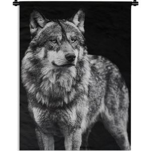 Wandkleed - Wanddoek - Wolf - Dieren - Wild - Zwart - Wit - 60x80 cm - Wandtapijt