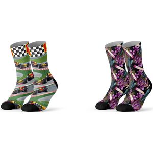 Sock My Feet geschenkdoos sokken heren 39 42 - cadeau voor man - duurzaam - naadloos - Formule 1 Indian Flower