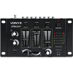 Mengpaneel - Vonyx STM-2211B 4-kanaals mengpaneel met 3x lijningang + microfoon ingang - Zwart
