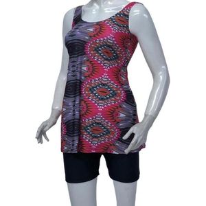 Tankini 2 delig- Badpakjurk met Bikiniboxershirt zwemjurk 750- Rood Zwart kleurenverloop- Maat 44