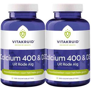2x Vitakruid Calcium 400 & D3 uit Rode Alg 100 kauwtabletten