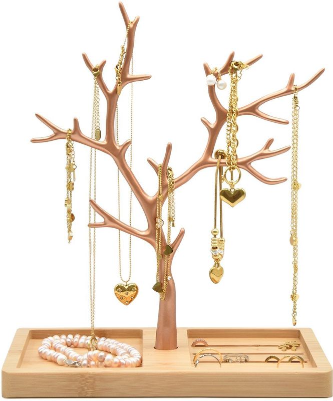 Sieradenboom - Aluminium - Bamboe Voet - Zwart, Wit, Goud, Rosegoud, Zilver