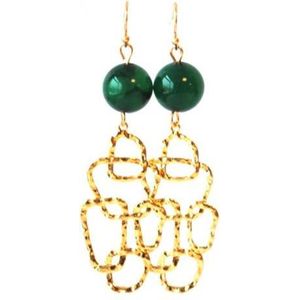 Oorbellen met groene agaat en goldplated hanger, 6,5 cm lang