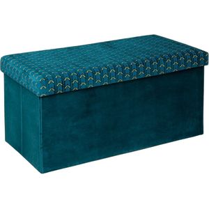 Atmosphera Poef/krukje/hocker Royal - Opvouwbare zit opslag box - fluweel Smaragd groen - 76 x 38 x 38 cm - MDF/polyester - 120 liter inhoud