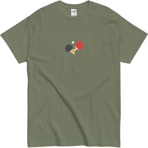 Sportief T Shirt Tafeltennis - Shirt met Tafeltennis Illustratie - Vrouwen en Mannen - Khaki Groen - XL
