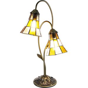 LumiLamp Tiffany Tafellamp 35x18x61 cm Beige Bruin Kunststof Glas Tiffany Bureaulamp