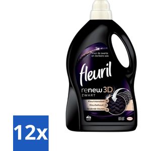 Fleuril - Renew 3D - Vloeibaar Wasmiddel - Zwarte & Donkere Was - 38 Wasbeurten - Voordeelverpakking - 12 stuks