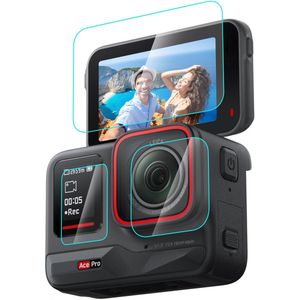 Voor Insta360 Ace Pro PULUZ 3 in 1 Achter- en voorscherm + lens Gehard glasfolie