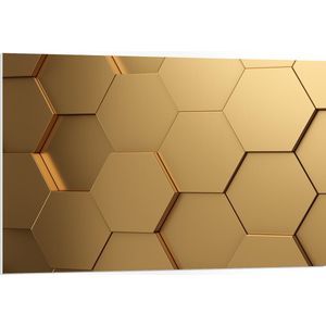 PVC Schuimplaat- Hexagon Wand in het Goud - 105x70 cm Foto op PVC Schuimplaat