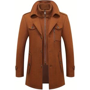 Slim Fit Tweed Tweed Jas voor Heren - Dubbel Gebreid Notch Lapel, Lange Mouw, Effen Zwart, Perfect voor Zakelijk of Casual Draag, Herfst/Winter Buitenkleding, Gestructureerd Ontwerp