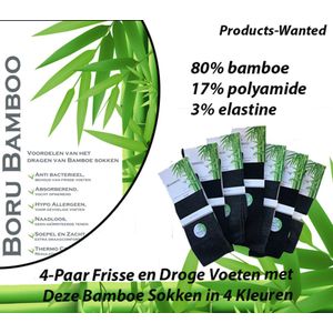 4-Paar Frisse en Droge Voeten met Deze Bamboe Sokken in 4 Kleuren 35-38