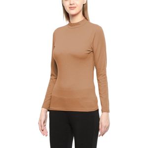 Dames Turtle Neck Lange Mouwen Polo Top - Effen Stretch Trui Mokka