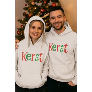 Wit Kerst Hoodie – Unisex Trui met Tekst ‘KERST’ – S - Perfect voor de Feestdagen