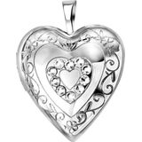 Lucardi Dames Zilveren hanger medaillon hart zirkonia - Hanger - 925 Zilver - Zilverkleurig
