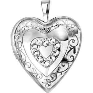 Lucardi Dames Zilveren hanger medaillon hart zirkonia - Hanger - 925 Zilver - Zilverkleurig