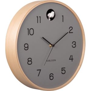 Wall clock Natural Cuckoo birch wood mouse grey