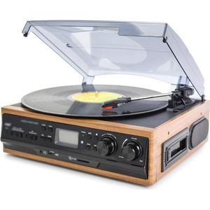 Draagbare Bluetooth Platenspeler met Stereoluidsprekers – Vintage Vinylspeler met 3 Snelheden en FM-Radio
