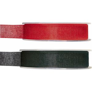 Satijn sierlint pakket - zwart/rood - 1,5 cm x 20 meter - Hobby/decoratie/knutselen - 2x rollen