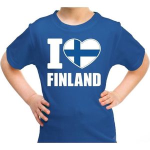 I love Finland t-shirt blauw voor kids - Fins landen shirt - Finland supporters kleding 146/152