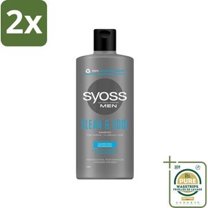 Syoss Men Clean & Cool Shampoo - Shampoo - Verfrissend - 440 ml - Voordeelverpakking - 2 stuks - Shampoo voor mannen - Verfrissend haar