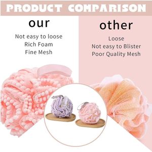 Set van 2 bad- en douchespons, zitzak van zacht net, douche, luffaball, lichaamssjrubber, badspons voor vrouwen en mannen, douchespons, lichaamssponzen