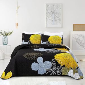 Inovra ® Sprei 240 x 260 cm, geelachtig zwart, bedsprei, zachte zomerdeken, gewatteerde deken voor tweepersoonsbed, microvezel, dekbed met 2 kussenslopen, 48 x 75 cm