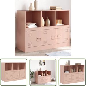 The Living Store Dressoir 99x39x73 cm staal roze - Dressoir - Tv-meubel - Roestvrijstalen Dressoir - Opbergkast - Salontafel