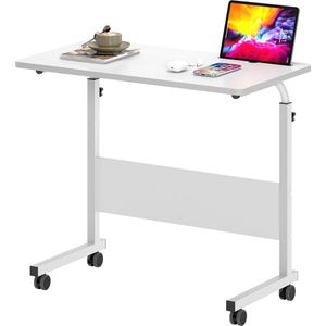 In hoogte verstelbare laptoptafel, computerbureau met tabletsleuf, 80 x 40 cm, pc-tafel, salontafel, verzorgingstafel, bijzettafel op wielen, wit