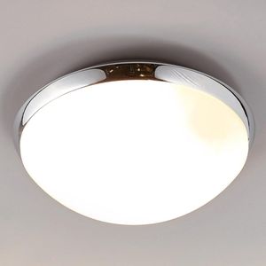 Lindby - Plafondlamp badkamer - 1licht - polycarbonaat, metaal - H: 10.5 cm - E27 - opaalwit, chroom