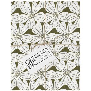 Swedish Linens - Kussensloop Flowers (50x75 cm) - Kussenslopen - Olive Green