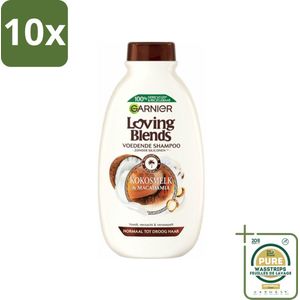 10 x Garnier Loving Blends Kokosmelk en Macadamia Shampoo 300 ml - Grootverpakking - Shampoo Voor Droog Haar - Kokosmelk Shampoo - Macadamia Shampoo - Hydraterend Shampoo - Vegan Shampoo