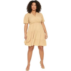 Trendyol Fuchsia Skater V-Hals Dubbele Rij Knopen Plus Size Gebreide Jurk Tbbss22El2987