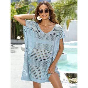 ASTRADAVI Dames Strandmode - Pareo - Mooie Uitgeholde Gebreide Sarong Jurk voor Dames - One Size - Licht Blauw