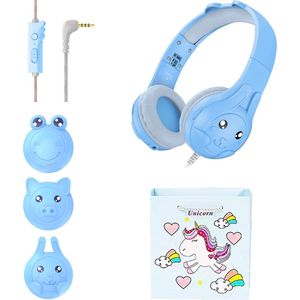 VFLY Kinder Koptelefoon - 3 Verwisselbare Oorschelpen - Bedrade Hoofdtelefoon Kinderen - Opvouwbare Kinder Headphones - Blauw