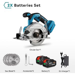 Accu Cirkelzaag - Snoerloze - Cirkelzaagmachine - Handcirkelzaag - 7inch - 125mm - 18V - Instelbare Zaaghoek - 10800RPM - 0° tot 45 - voor Houtbewerking - 2 Accu