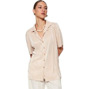 Trendyol Groen Geplooid Oversized/Breed Gebreid Overhemd Met Korte Mouwen Twoss23Go00133