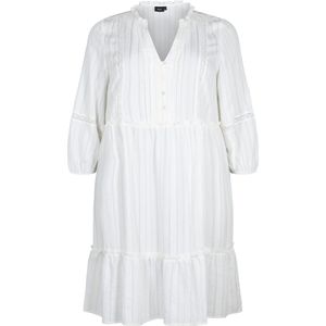 Gestreepte viscose jurk met kanten lint