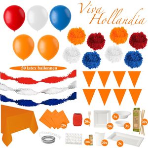 Koningsdag - Versiering - Oranje - Rood Wit Blauw - Feest - Pakket - Feest Versiering - Slingers - Ballonnen - Tafelkleed - Ballonnenboog - Uitgebreide Set - Tafelbenodigdheden - Servetten