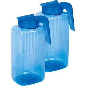 Juypal Schenkkan/waterkan - 2x - blauw - 2,2 liter - kunststof - L15 x H24 cm - met deksel